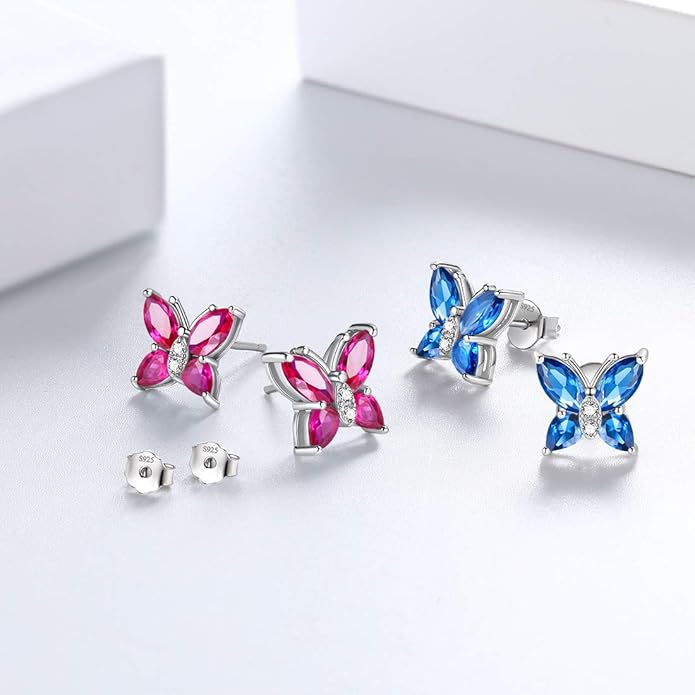 Aurora Tears Butterfly Jewelry,Women 925 Sterling Silver Butterflies Birthstone Pendant Necklace/Earrings/Rings Wedding Gift