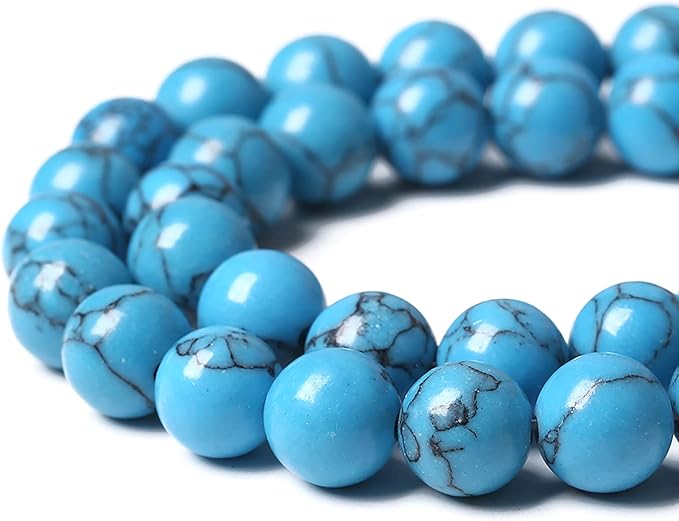 46PCS 8mm Natural Stone Beads Blue Turquoise Round Loose Gemstone Beads for Jewelry Making DIY Bracelet Necklace 15 Inch,Energy Stone Healing Power