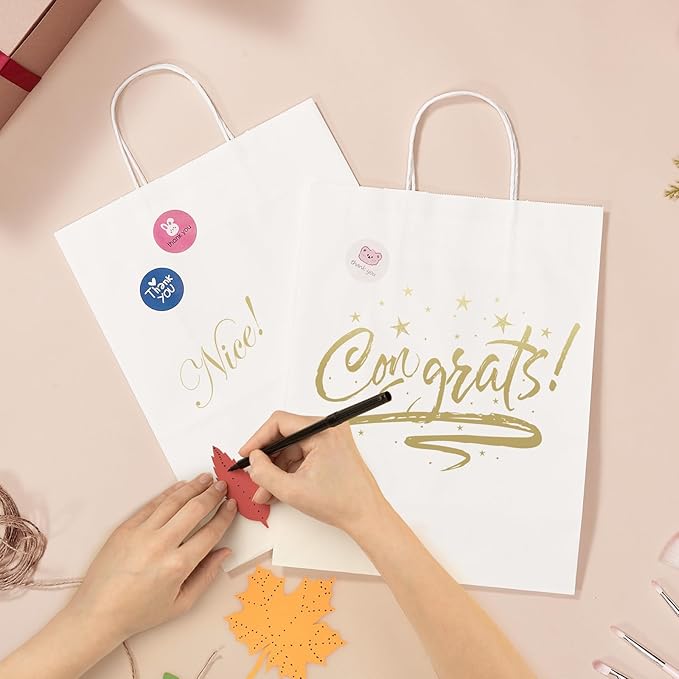 GSSUSA White Kraft Paper Gift Bag with Handles, 10x5x13 Bulk Shopping Grocery Paper Bags 300 Pcs