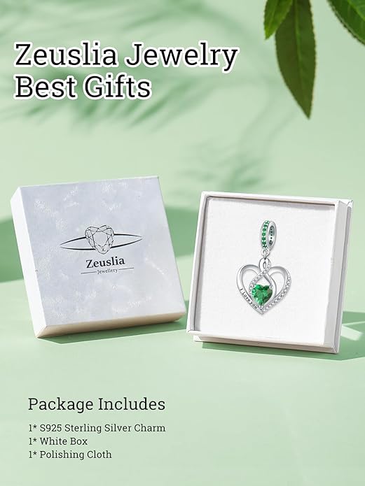 Heart Birthstone Charms for Bracelets, 925 Sterling Silver Women Bead Charms for Charm Bracelets Necklace, Mother's Day Birthday Anniversary Jewelry Gifts for Wife Mom Grandma Daughter