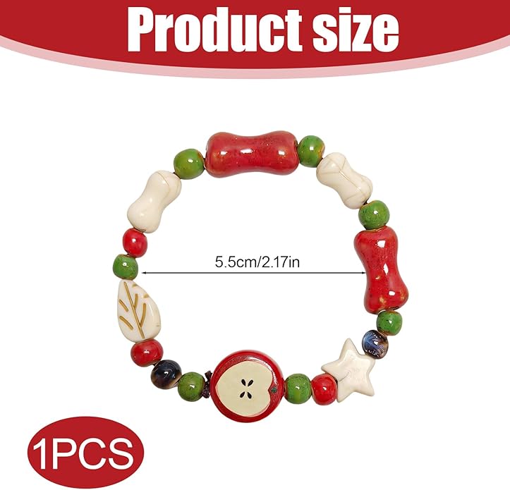 Handmade Ceramic Apple Charm Bracelet, Woven Rope String Wristband with Red Fruit Porcelain Beads, Adjustable Artisan Jewelry for Women, Nature-Inspired Accessory, Unique Teacher Appreciation Gifts