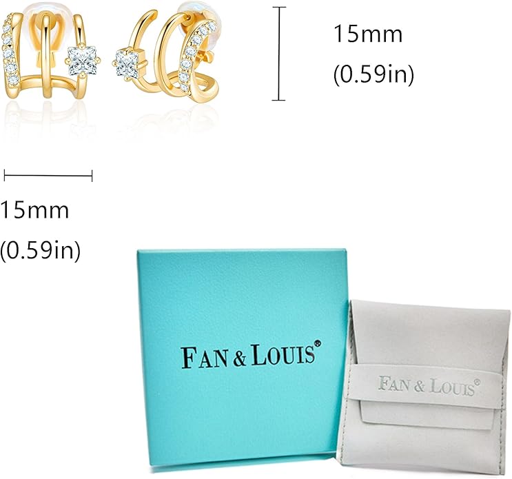 FAN&LOUIS Gold Clip On Hoop Earrings,Gold Silver Chunky Small Open Hoops Clip-On Earrings for Women Trendy Non-Pierced Ears Lightweight Teen