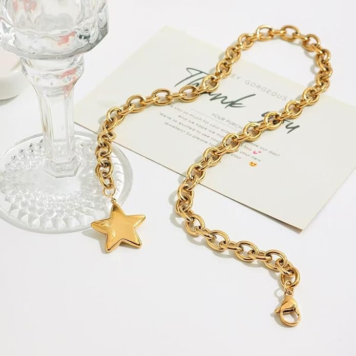 Large Star Necklace Chunky Gold Necklace for Women Trendy Silver Big Statement Necklaces Bold Thick Paperclip Necklaces OT Toggle Chunky Jewelry Holiday Christmas Jewelry Gifts Stocking Stuffers