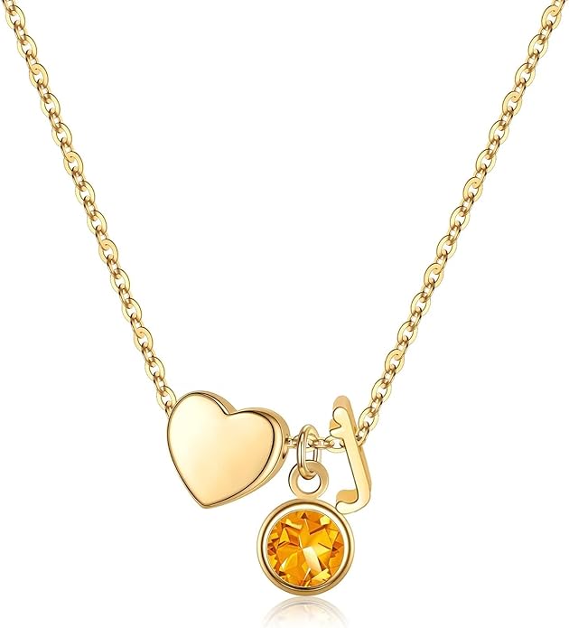 Ursilver Initial Birthstone Necklace for Women - Heart Initial Birthstone Pendant Necklace Personalized Gifts Birthday Gifts for Women
