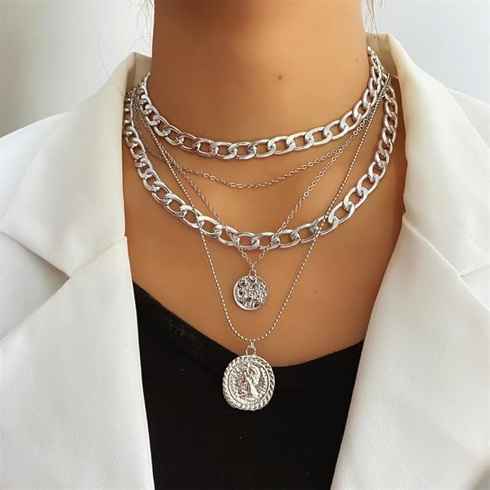 Pirate Necklace Chunky Gold Necklace for Women vintage Pirate Coin Pendant Necklace Fashion Chunky Chain Choker Necklaces Pirate Costume Women Men Jewellery