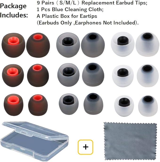 Earbud Tips Earbud Replacement Pieces Silicone Soft and Comfortable Compatible with Senso, Tozo, Sony & Other Inner Hole 3.8mm -5.1mm Earbud in-Ear Headphones 9 Pairs S/M/L