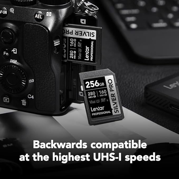 Lexar 256GB Professional SILVER PRO SD Card, UHS-II, C10, U3, V60, Full HD, 4K, Up To 280MB/s Read SDXC Memory Card, for Professional Photographer, Videographer, Enthusiast (LSDSIPR256G-BNNNU)