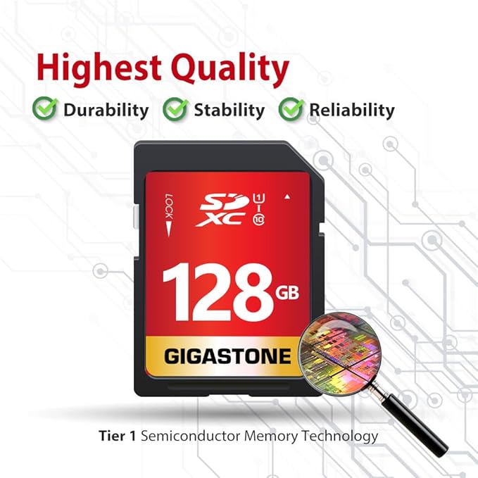 GIGASTONE 128GB SD Card 5-Pack UHS-I U1 Class 10 SDXC Memory Card Full HD Video for Canon Digital Camera, Full-Sized SD Card, with 5 mini case