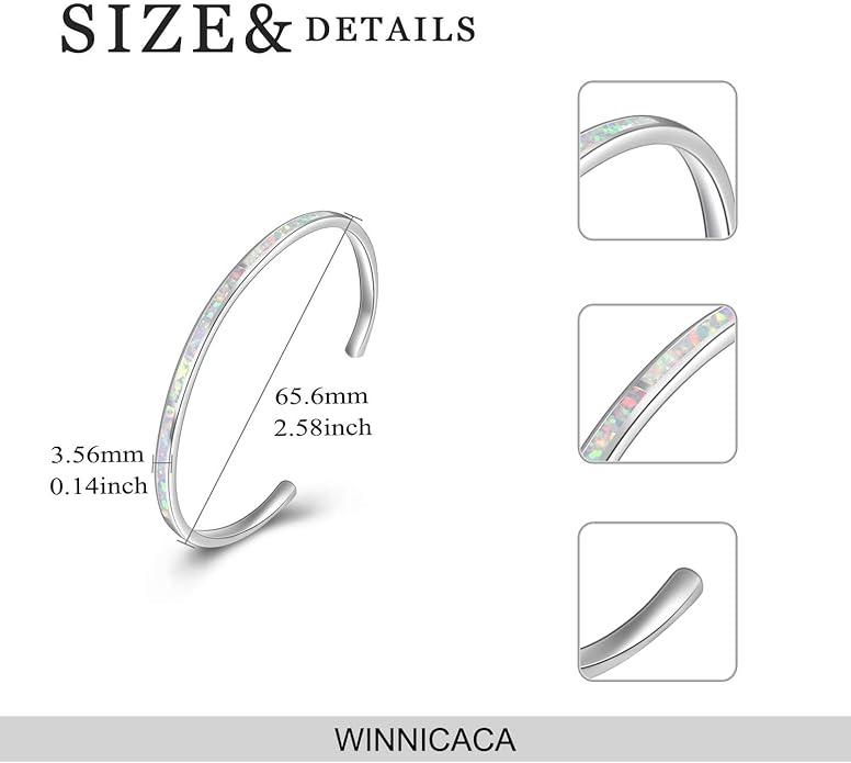WINNICACA Bracelet for Women Opal Bracelet 925 Sterling Silver Opal Cuff Bangle Bracelets Inspirational Fine Jewelry Gifts for Women Her Wife Mom Daughter Anniversary Birthday Gifts Ideas