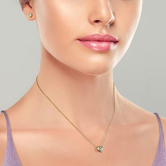 925 Sterling Silver Cubic Zirconia Necklace and Earrings Set for Women, Heart, Cushion, Round, Emerald Cut CZ, Solitaire Bezel Jewelry Set, CZ Bridal Jewelry Set, Bridesmaid Gift