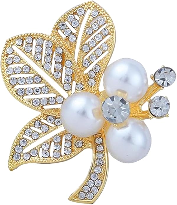 Crystal Pearl Flower Brooches Pins Fashion Beautiful Created Rhinestone Floral Brooch Good Idea for Party Dance Wedding Banquet for Elegant Women Girl