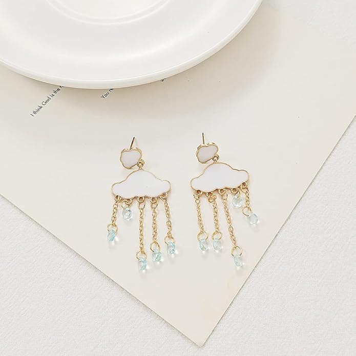 Acrylic Rain Cloud Earrings Cute Cloud Dangle Drop Earrings Colorful Crystal Raindrop Earrings for Women