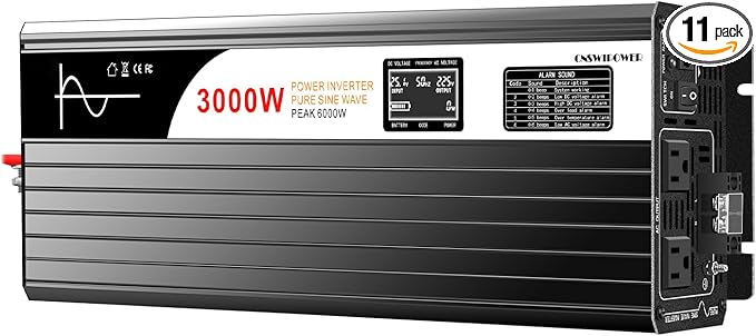 Xijia LCD-Display 3000W (Peak Power 6000W) dc 48v to 110V 120V ac 60HZ Pure sine Wave Solar Inverter for Home RV &Camping (DC48V (Range 40V-60V) 3000W)
