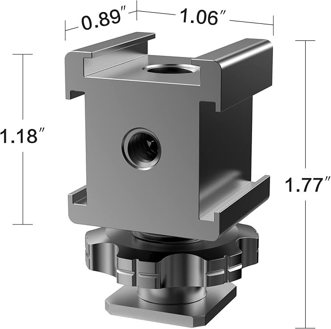 Triple Cold Shoe Mount Cold Shoe Adapter, 360 Degree Swivel Aluminum Camera Hot Shoe Extension Bracket with 3 Port Cold Shoe Mounts for Camera Cage Flash LED Light Monitor Microphone