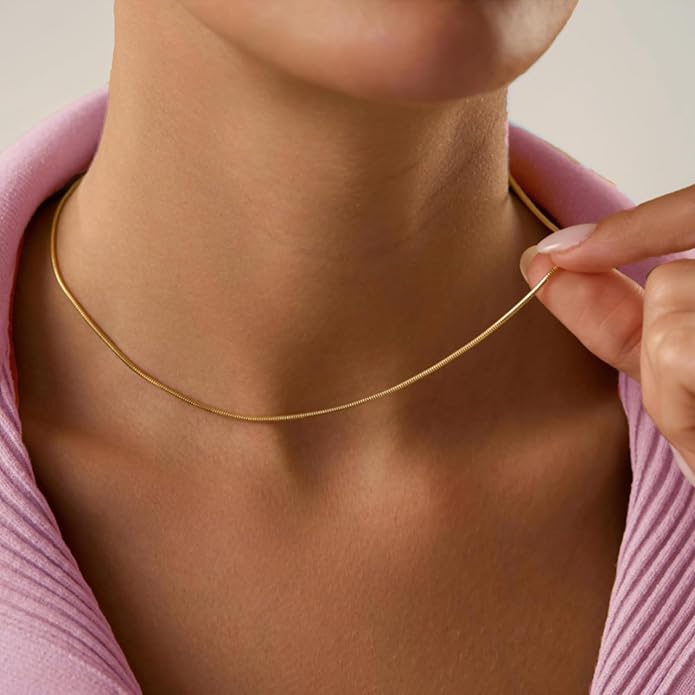 Fashion Necklace, White Gold and 18K Gold Plated Necklaces, Snake Chain, Rope Chain.Best Gift for Woman(16-18in)