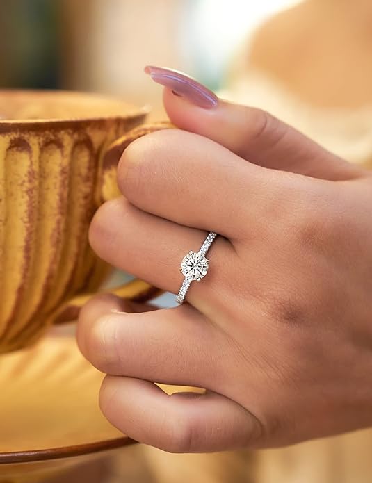 IMOLOVE Solitaire Moissanite Engagement Ring, 1CT D Color VVS1 Clarity, 925 Sterling Silver with 18K White Gold Plated, Ideal Gift for Women