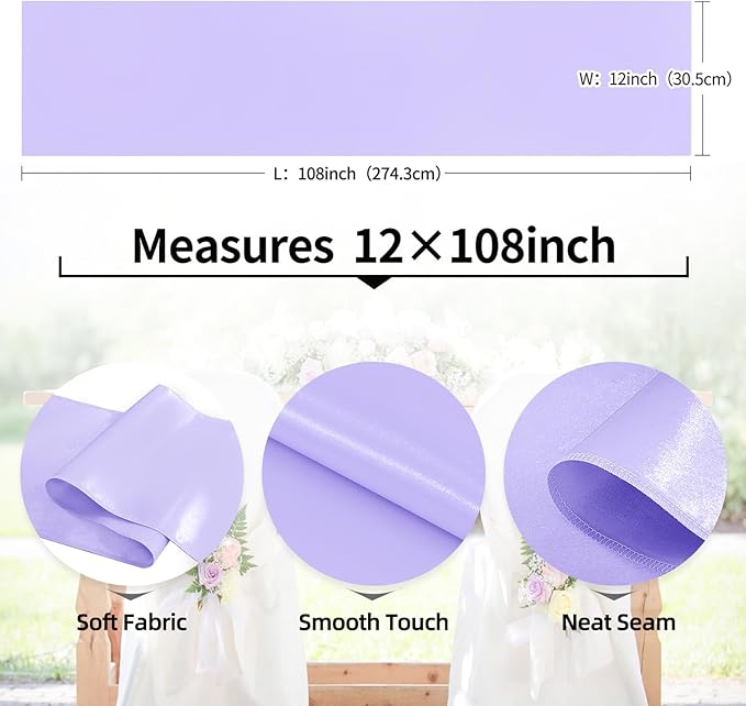 5 Pack Satin Table Runner Lavender 12 x 108 Inch Long,Satin Silk Table Runner for Wedding,Birthday Party and Banquet(Lavender,5 Pack)