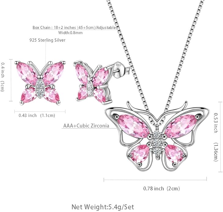 Aurora Tears Butterfly Jewelry,Women 925 Sterling Silver Butterflies Birthstone Pendant Necklace/Earrings/Rings Wedding Gift
