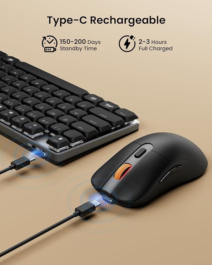 ProtoArc Mechanical Keyboard and Mouse, KM310 Wireless Rechargeable Aluminum Keyboard Mouse, 2.4G+Dual Bluetooth, Low Profile Keys, Red Switches, Multi-Device, for Windows/Mac - Space Gray
