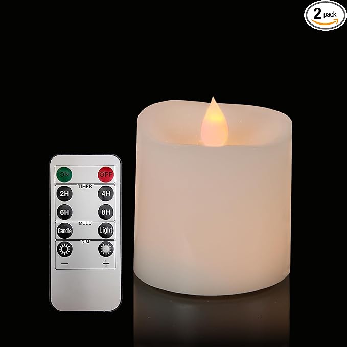 3x3 Flickering Flameless Candles Set of 1,3 inch Real Wax LED 600 Hours Battery Candles with Timer Remote,Control for Day Wedding Party Holiday Indoor,White