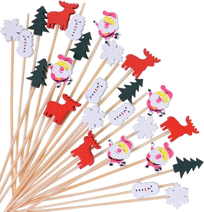 Christmas Cocktail Picks, 100PCS Christmas Food Picks, Toothpicks for Appetizers - Appetizing Skewers for Fruits Dessert Decoration - 4.7 inch