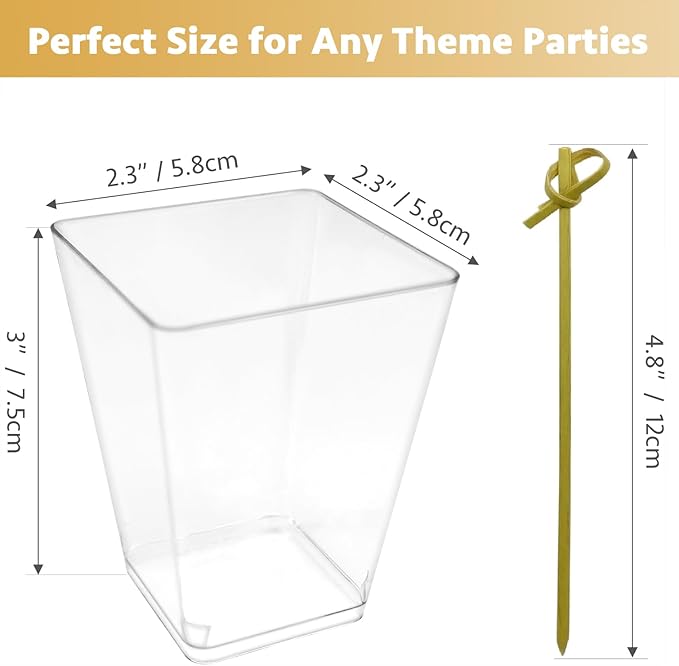 CAMKYDE 20 Sets Plastic Charcuterie Cups with Sticks, Clear Appetizer Cups Fruit Cups 5 oz for Party (20 Cups+50 Sticks)