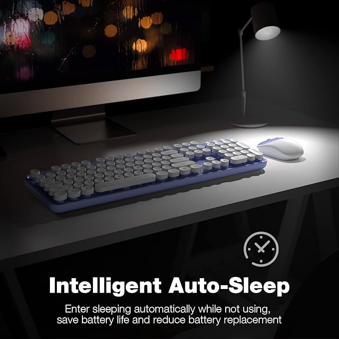 KNOWSQT Wireless Keyboard and Mouse Combo - White-Purple Full-Sized 2.4 GHz 104 Keys Typewriter Cute Keyboard, Round Keycap and Optical Mouse for Windows, Computer, PC, Laptop, Desktop