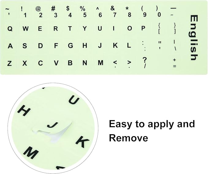 2PCS Pack Universal English Keyboard Stickers Glow in The Dark, Keyboard Letters Stickers for Computer Laptop Notebook Desktop (English-Glow)