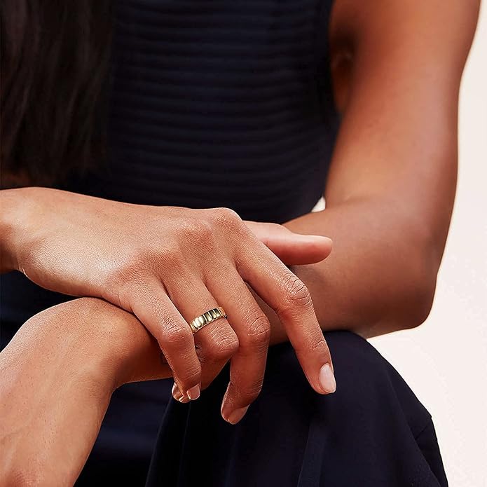 AllenCOCO Chunky Gold Plated Rings for Women - Trendy Cubic Zirconia 14k Gold Filled Stackable Rings