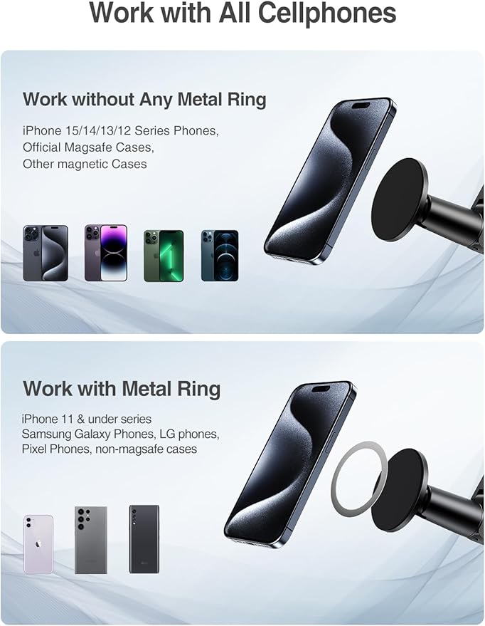 elitehood Magnetic Phone Clamp Mount, Adjustable Phone Holder for Mic Stand/Music Stand/Golf Cart/Treadmill/Stroller/Shopping Cart/Stationary Bike, iPhone Clamp Mount for Magsafe iPhone 16 15 14