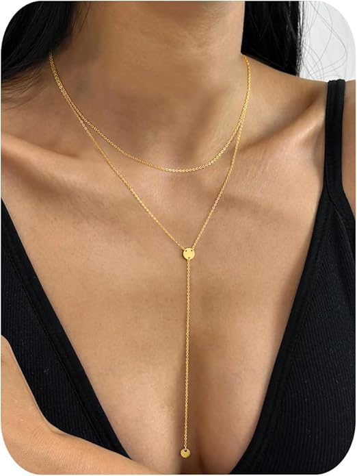 Yoosteel Long 14K-Gold-Plated Necklace for Women - Valentines Gifts Dainty Y-Shaped Necklaces Lariat Drop Chain Simple Jewelry Trendy Gift for Women