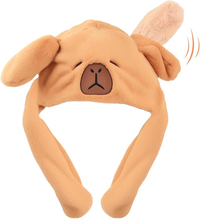 Plush Ear Moving Jumping Hat,Cute Fluffy Cap, Soft Warm HeadWear