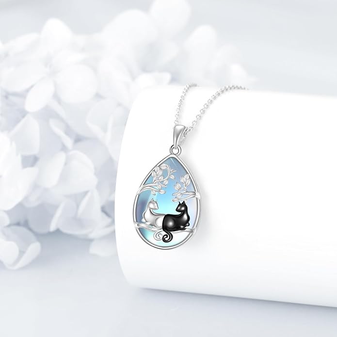 KQF Dragonfly/Butterlfy/Cat/Jellyfish/Bunny/Axolotl/Bee/Mermaid/Hummingbird/Elephant Necklace for Women Sterling Silver Moonstone Pendant Necklace Dragonfly Jewelry Gifts for Women