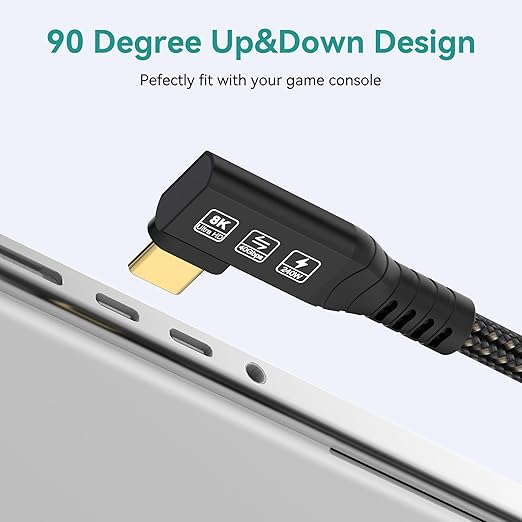 USB4 Cable, with Thunderbolt 4 Cable, 240W Charging, 40 Gbps Data, 8K @ 60Hz HDR, USB C to USB C, 90Degree for Hub, Dock MacBook, M2, M3, Mac SSD (90Degree USB4 40G 240W 1M)