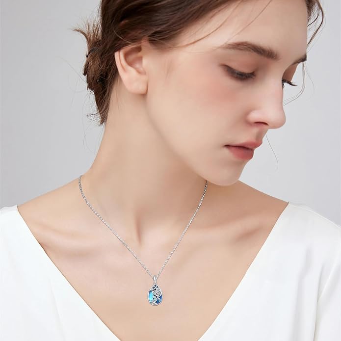 JUSTKIDSTOY Moonstone Necklace 925 Sterling Silver Teardrop Pendant Necklace Jewelry Gifts for Women Girls