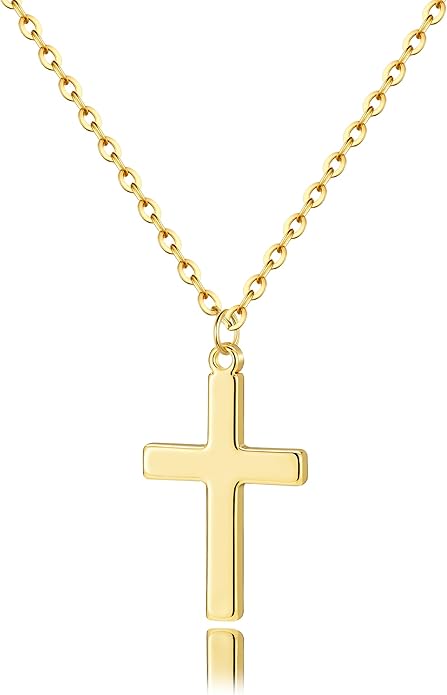 Tewiky Christian Gift Stocking Stuffers Cross Necklace for women-Dainty 14k Gold Plated/Silver Plated Pendant Necklaces Simple Cute Tiny Necklace Jewelry for Women