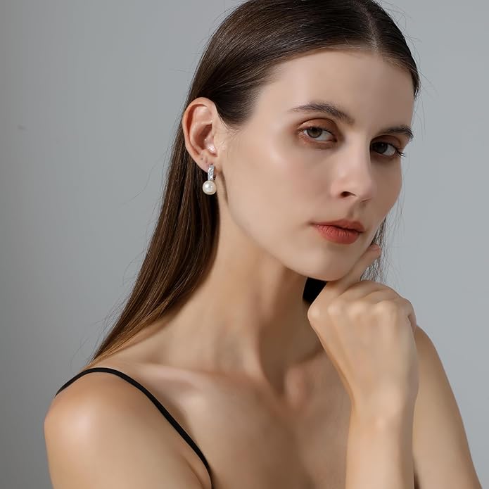 Pearl Earrings for Women 14K Gold Plated Hypoallergenic Pearl Earrings 5A Cubic Zirconia Dangle Earrings Elegant Jewelry