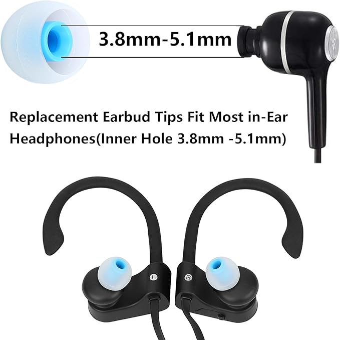 Silicone Replacement Earbud Tips Earbud Covers Ear Tips Fit for in-Ear Headphones (Inner Hole 3.8mm -5.1mm) Earbud Replacement Tips 9 Pairs