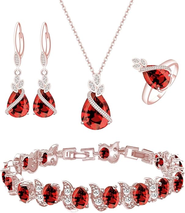 LMXXVJ Jewelry Set for Women,Teardrop Cubic Zirconia Necklace Earrings Adjustable Ring Bracelet Jewelry Set Formal Jewelry Gift