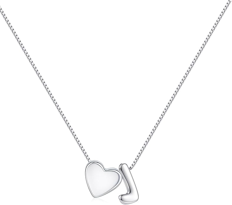 JKK Valentines Day Gifts for Her, 925 Sterling Silver Letter A-Z Heart Necklace Silver Jewelry Trendy Stuff Birthday Valentine's Day Gifts for Women Mom Her