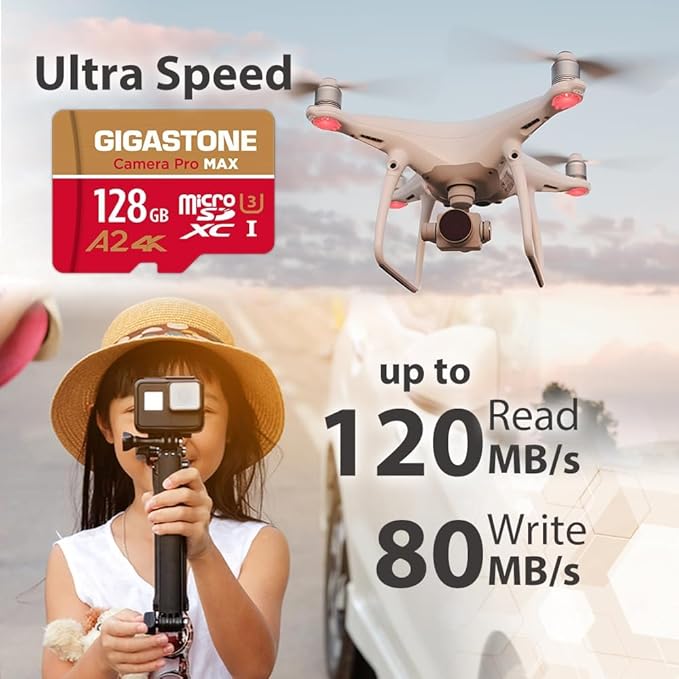 [5-Yrs Free Data Recovery] GIGASTONE 128GB Micro SD Card with USB 3.2 Type C Card Reader, 4K Camera Pro MAX, Speed Up to 120MB/s Compatible with Gopro, DJI, Dash Cam, MicroSDXC UHS-I A2 V30 U3