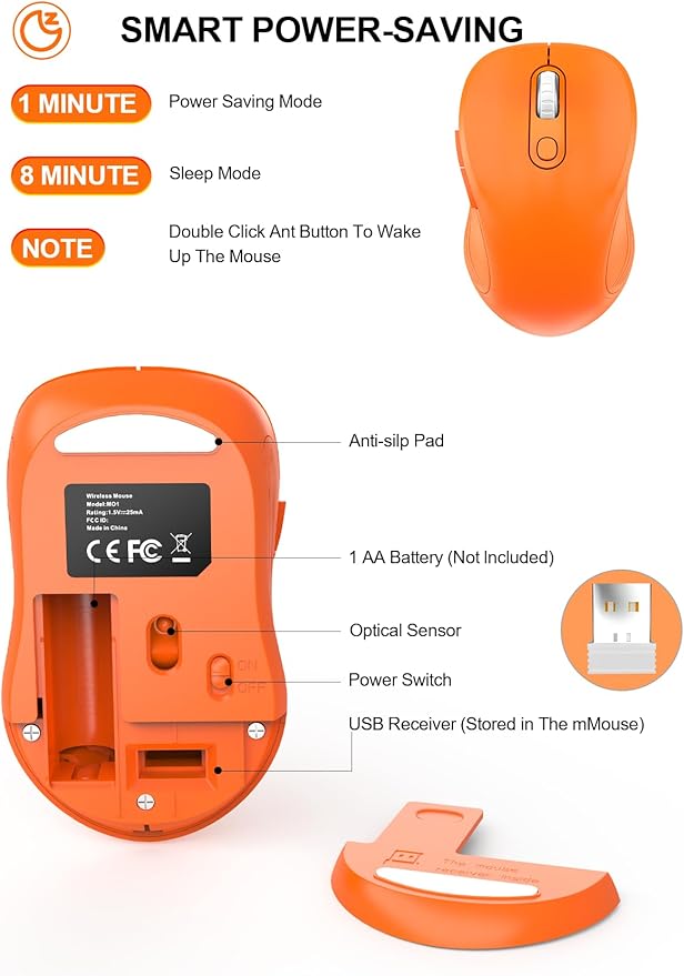 Trueque Wireless Mouse for Laptop, 2.4GHz Ergonomic Computer Mouse with Back & Forward Buttons, 3-Level DPI, 6 Buttons, Optical USB Cordless Mice for Windows Chromebook MacBook PC (Orange)