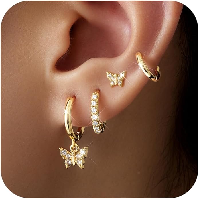 Small Gold Huggie Hoop Earrings Set for Women Men Hypoallergenic 14K Plated Stack Cartilage Earrings, Multiple Piercing Lightweight Mini Thin Cute Dainty Trendy Jewelry Set Christmas Gifts for Women