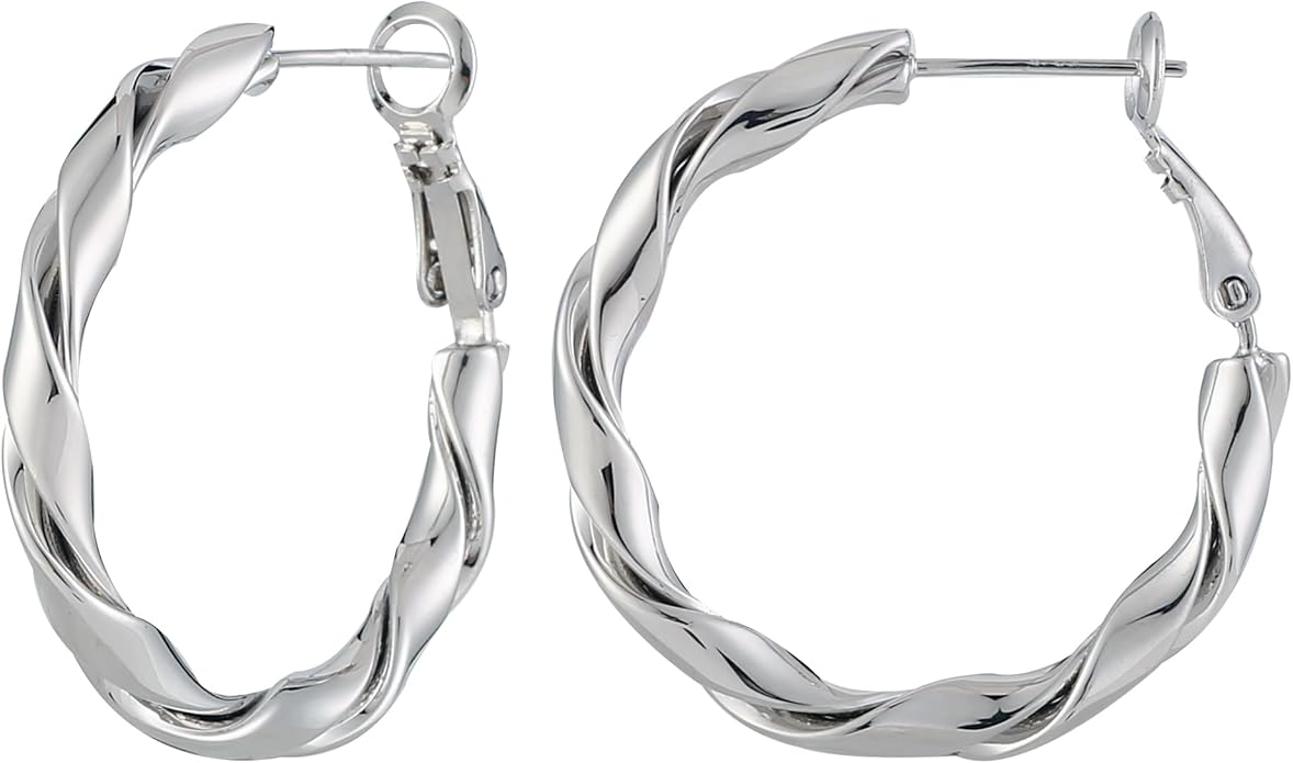 14k Gold Plated Hoop Earrings for Women, 925 Sterling Silver Posts Thick Twist Hypoallergenic Chunky Large Earrings 20mm 30mm 40mm 50mm