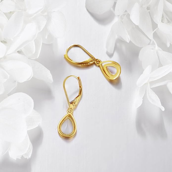 DOVRAN 10K 14K Solid Gold Leverback Earrings for Women Real Yellow Gold Filigree Dangle Earrings Trendy Jewelry Birthday Christmas Gifts for Wife Mom