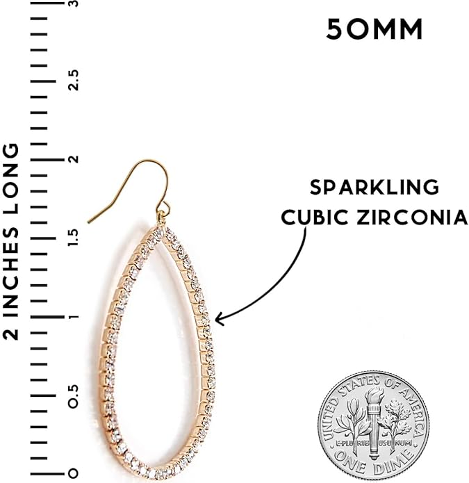 Simulated Diamond Teardrop Dangle Earrings For Women - Gold or Silver Tone with Cubic Zirconia - Hypoallergenic and Safe for Sensitive Ears