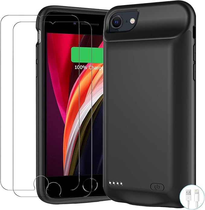 Battery Case for iPhone 8/7/6s/6/SE 3/SE 2, Upgraded 10000mAh Portable Battery Pack Charger Case Support Carplay Compatible with iPhone SE 3/SE 2/8/7/6s/6 (4.7 inch) External Charging Case (Black)