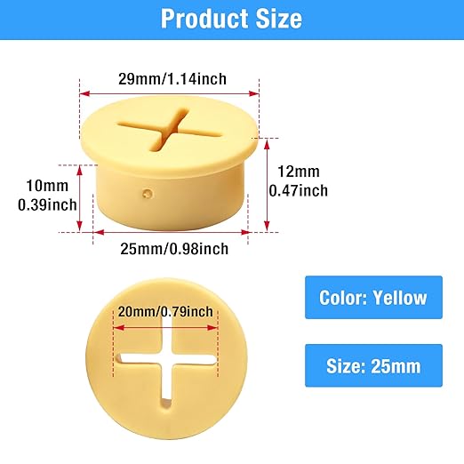 Desk Grommet, 1 in 25 mm Silicone Rubber Grommets, Yellow Desk Hole Cover for Cables, Flexible Wall Cord Pass Through Grommet for Office Table Computer Home Furniture Wire Organizer-8 Pcs