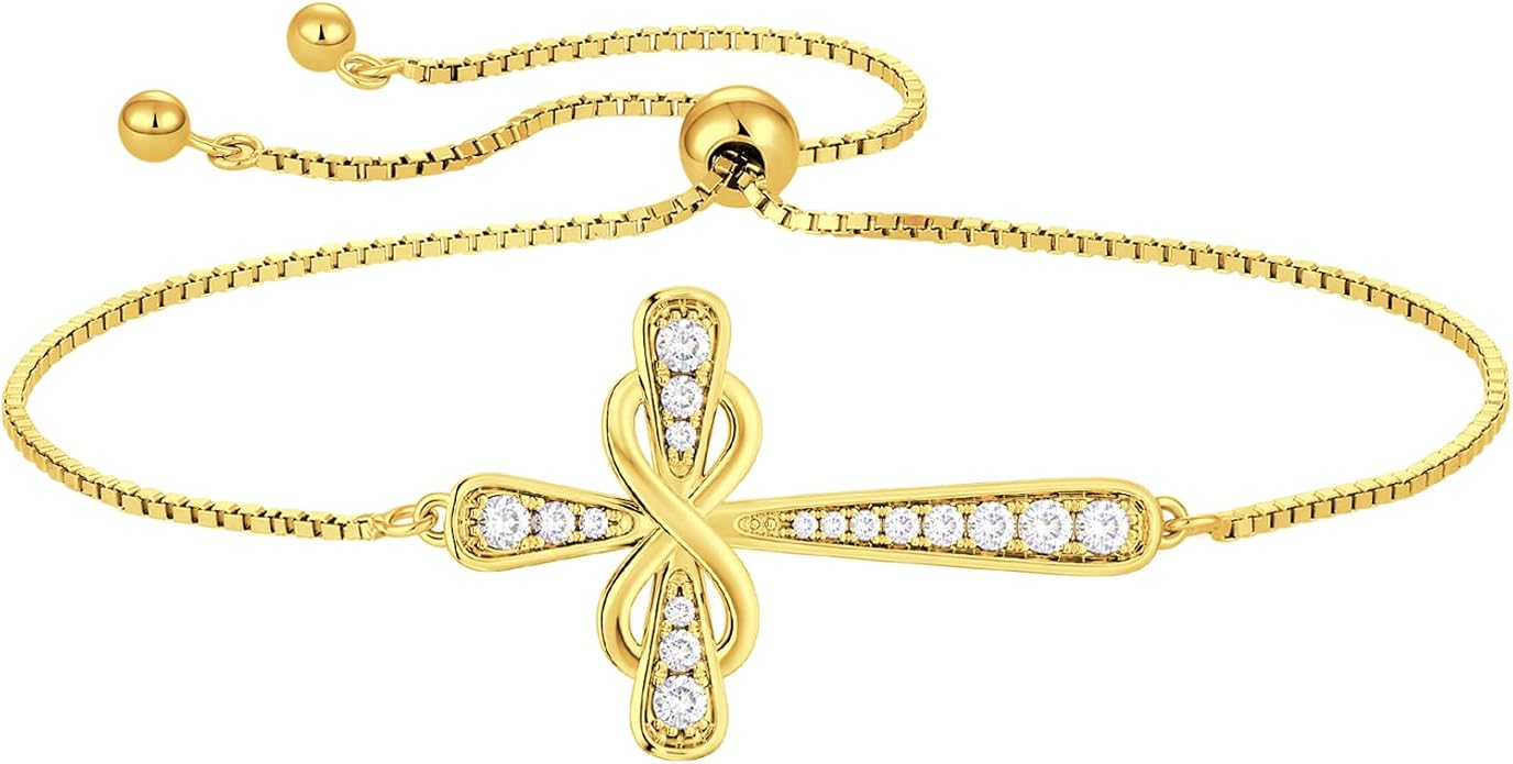 YL Cross Bracelet 925 Sterling Silver Infinity Sideways Link Bracelet Birthstone Jewelry for Women