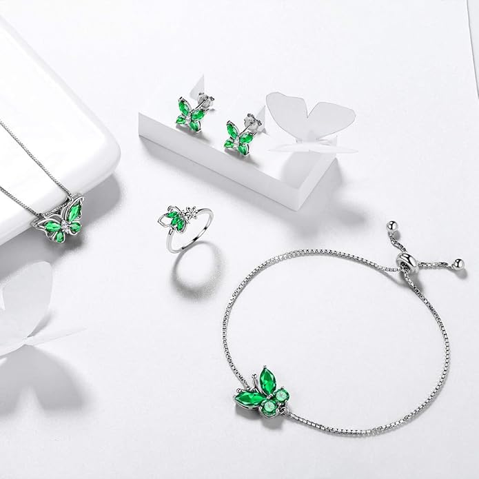 Aurora Tears Butterfly Jewelry,Women 925 Sterling Silver Butterflies Birthstone Pendant Necklace/Earrings/Rings Wedding Gift